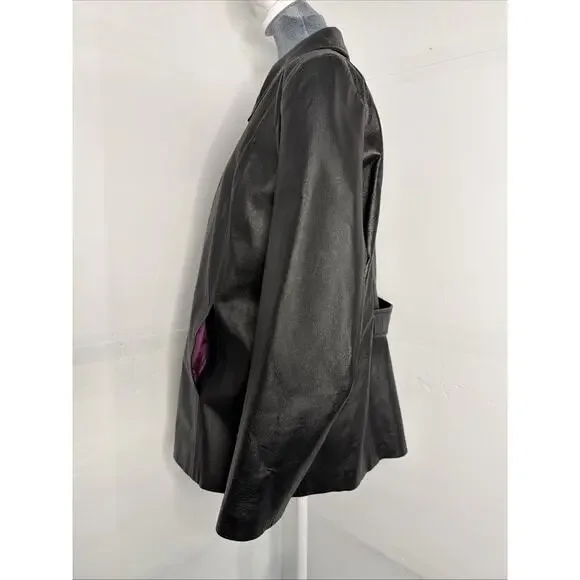 Kim Rogers Brown Genuine Leather Lined Full Zip Jacket Coat Women’s Size Large - Picture 5 of 11